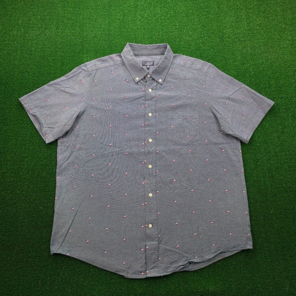 George Button Down Shirt Mens XL Blue Texas State Print Short Sleeve Pocket